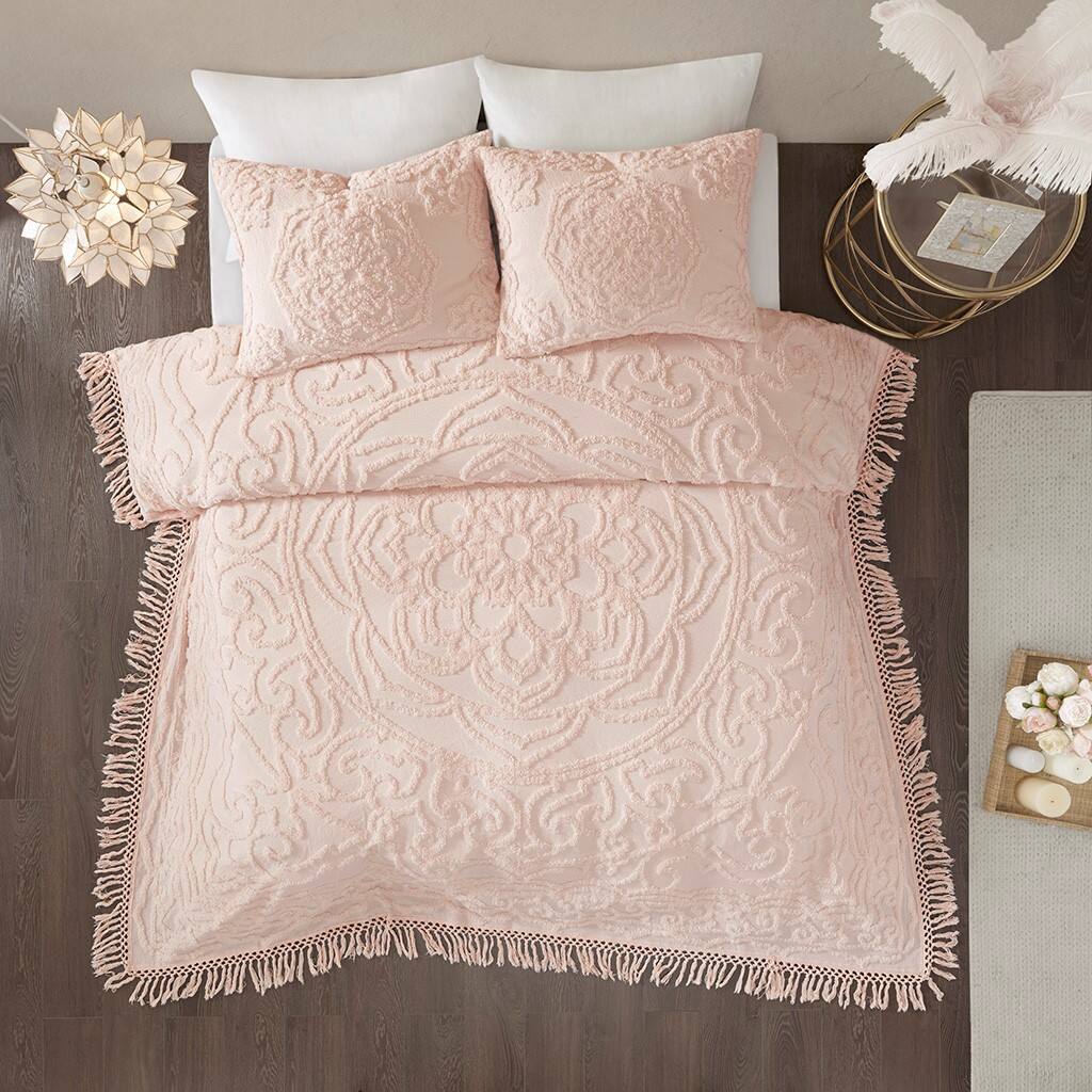Alt View 4. Gracie Mills - Gracie Mills Ray Boho Tufted Cotton Chenille Medallion Fringe Coverlet Set - Blush.