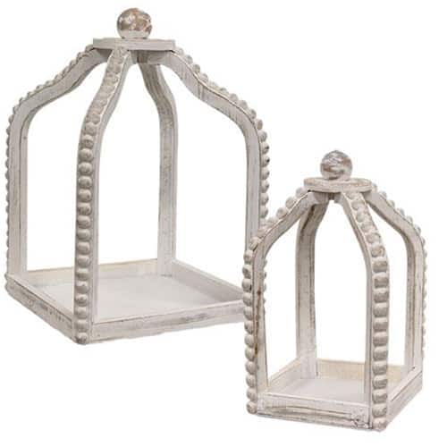 BreeBe - 2/Set Shabby Chic Beaded Lanterns - White