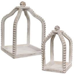 BreeBe - 2/Set Shabby Chic Beaded Lanterns - White