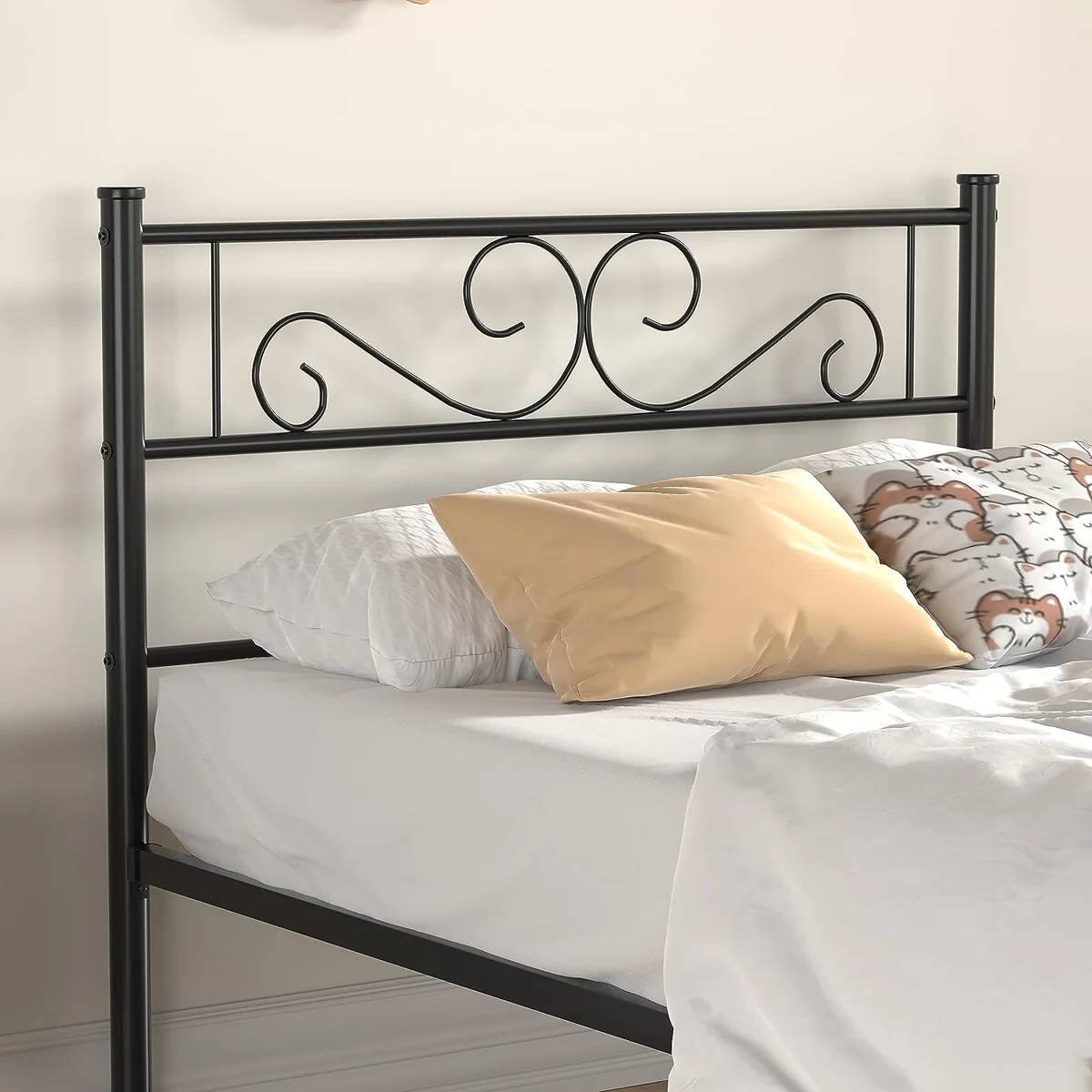 Left. SlickBlue - Sturdy Metal Platform Bed Frame with Headboard and Footboard for Bedroom - Black.