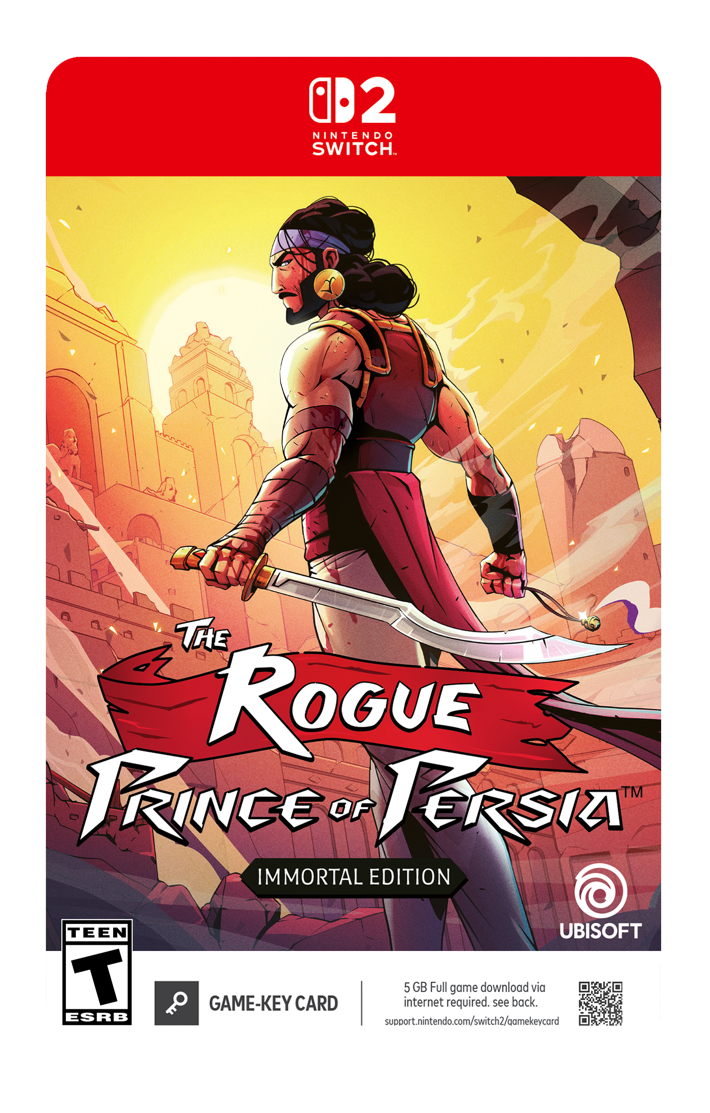 OD2 NINTENDO SWITCH. THE ROGUE PRINCE OF PERSIA™ IMMORTAL EDITION TEEN T ESRB UBISOFT 5 GB Full game download via internet required. see back. support.nintendo.com/switch2/gamekeycard