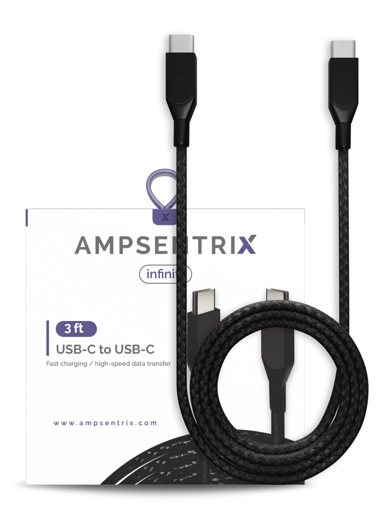 Ampsentrix - 3 FT USB Type C To USB Type C Cable (Infinity) - Black