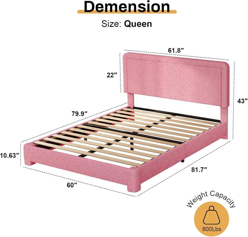 Dimension  
Size: Queen  

61.8"  
22"  
43"  
79.9"  
10.63"  
81.7"  
60"  

Weight Capacity: 800Lbs