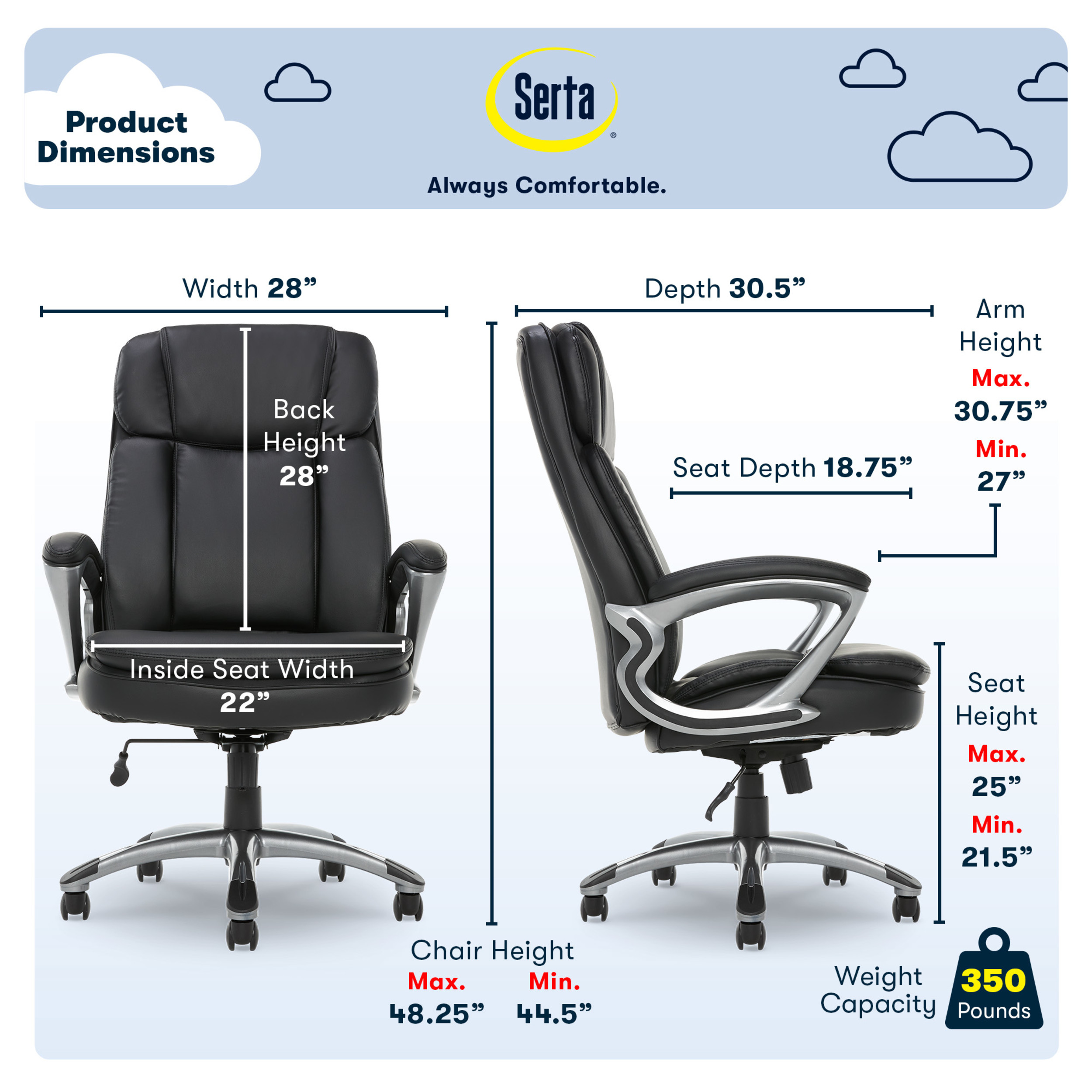 Left View: Serta - Fairbanks Bonded Leather Big and Tall Executive Office Chair - Black