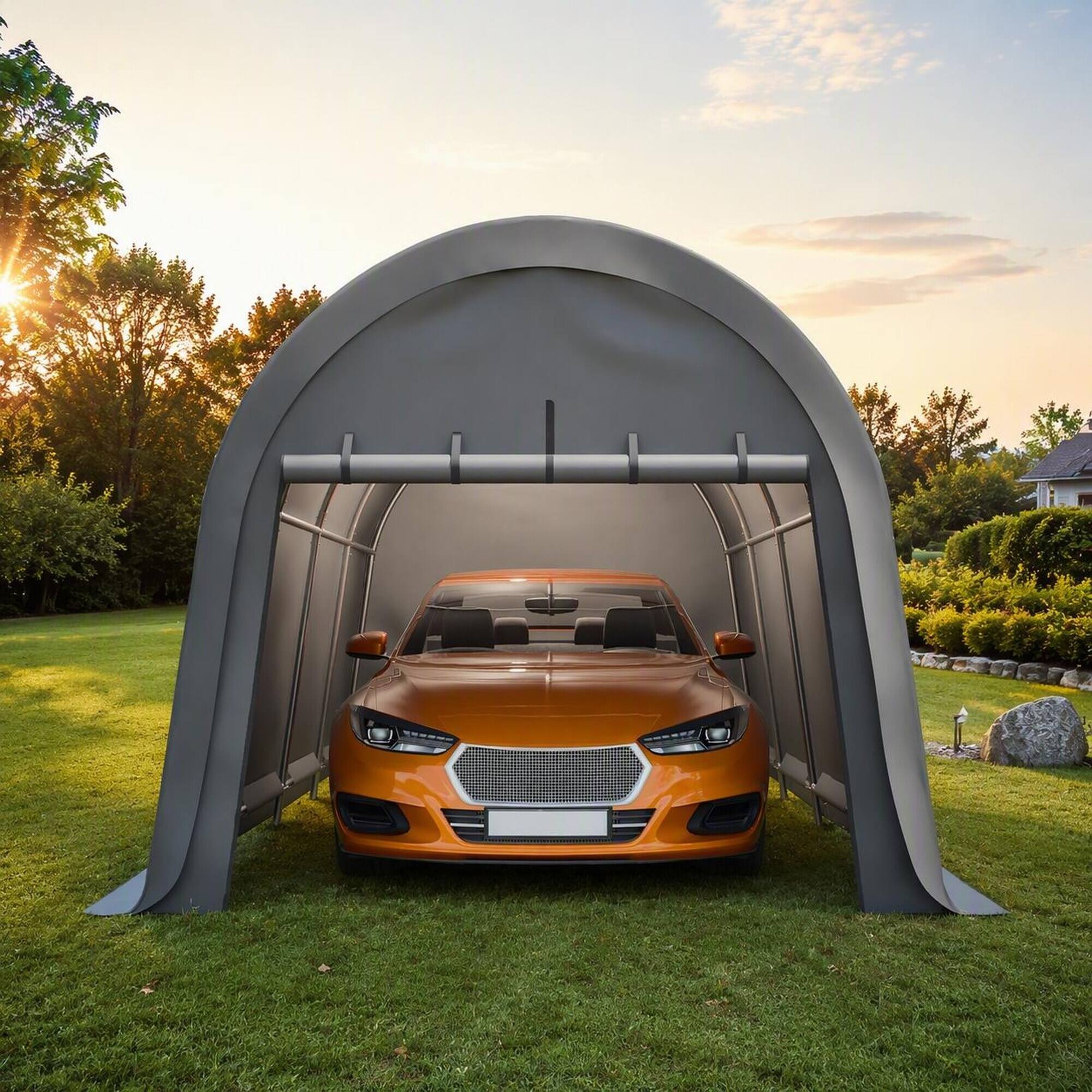 Angle. RYHNUYNE - Anti-Snow 10x20 FT Carport Steel Frame Vented Roof Double-Zipper Door Shelter RV - Grey.