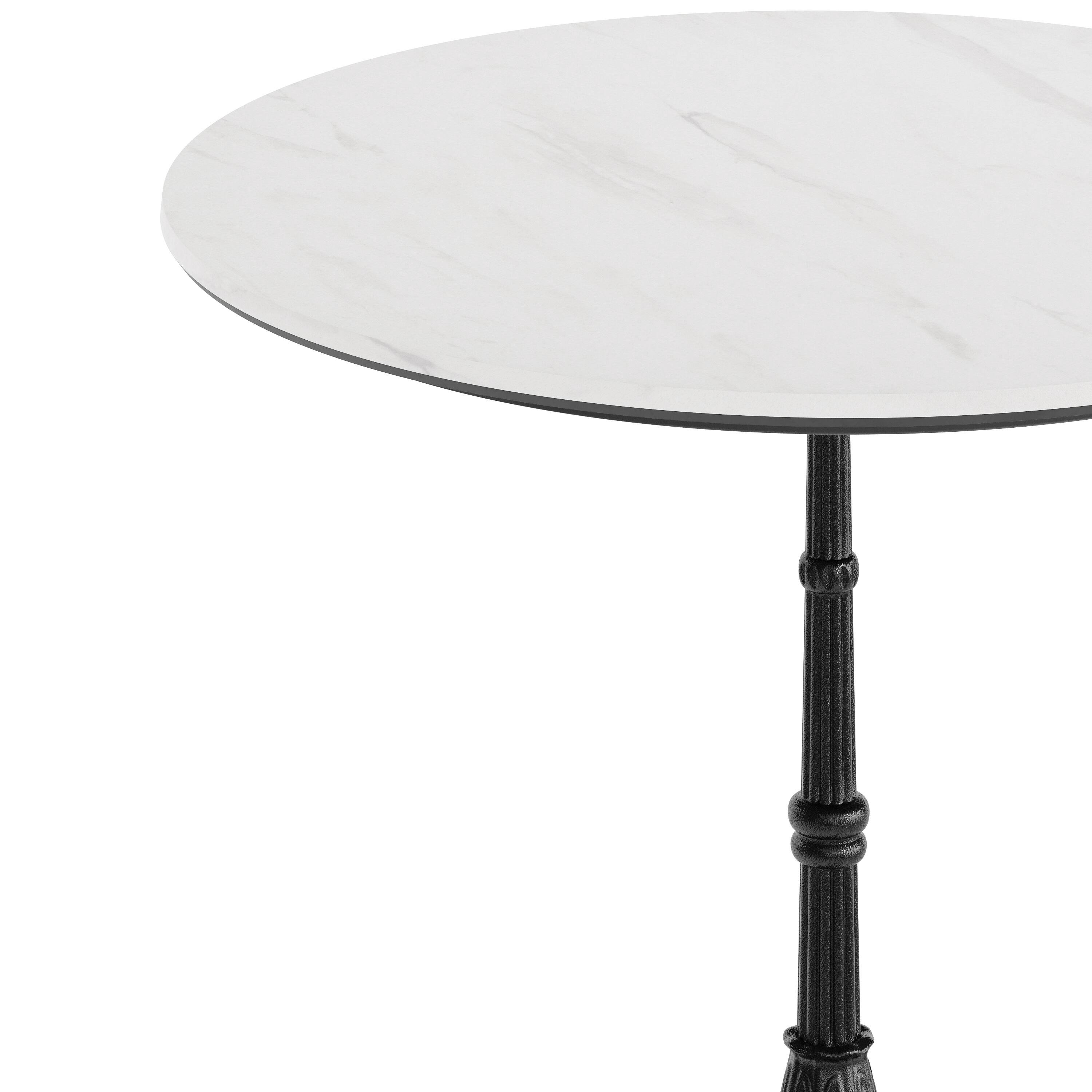 Alt View 9. Emma + Oliver - PureShield Indoor Outdoor Tabletop with Seam-Free Surface Innovation and Cast Iron Bistro Table Base - White Faux Marble/Black Base.