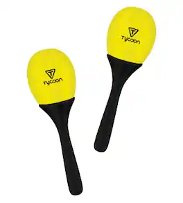 Tycoon Percussion - Little Plastic Maracas, Matching Pair, Wooden Handles, 1 High-Pitch, 1 Low-Pitch, Yellow