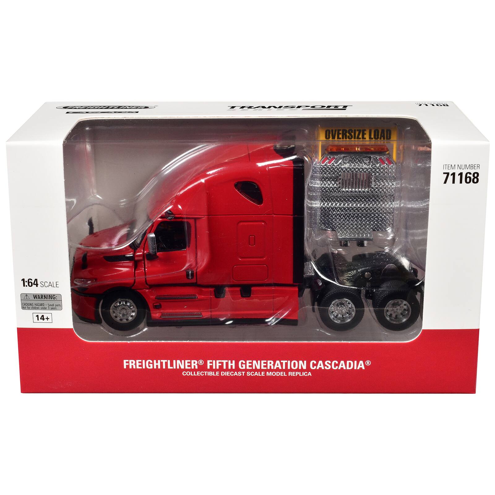 TRANSPORT OVERSIZE LOAD ITEM NUMBER 71168 1:64 SCALE WARNING: 1 - S. de I - 14+ - FREIGHTLINER FIFTH GENERATION CASCADIA COLLECTIBLE DIECAST SCALE MODEL REPLICA