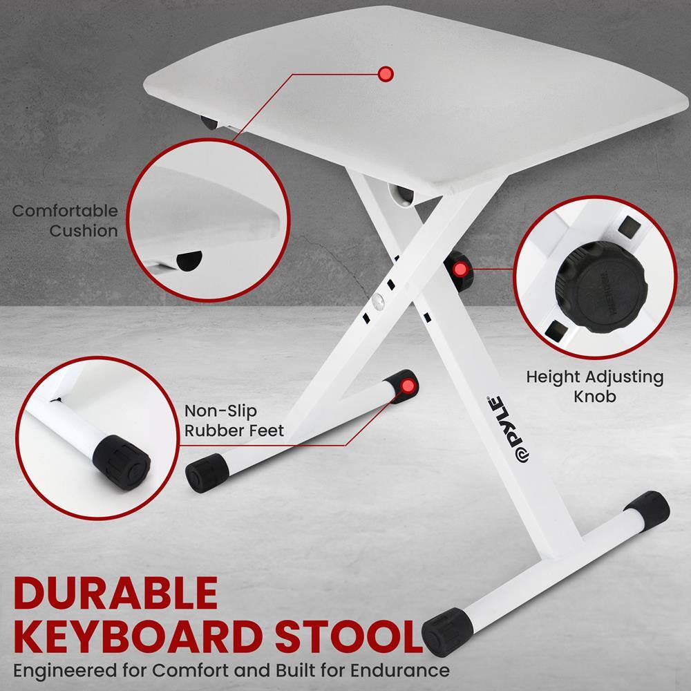 DURABLE KEYBOARD STOOL  
Engineered for Comfort and Built for Endurance  

- Comfortable Cushion  
- Non-Slip Rubber Feet  
- Height Adjusting Knob