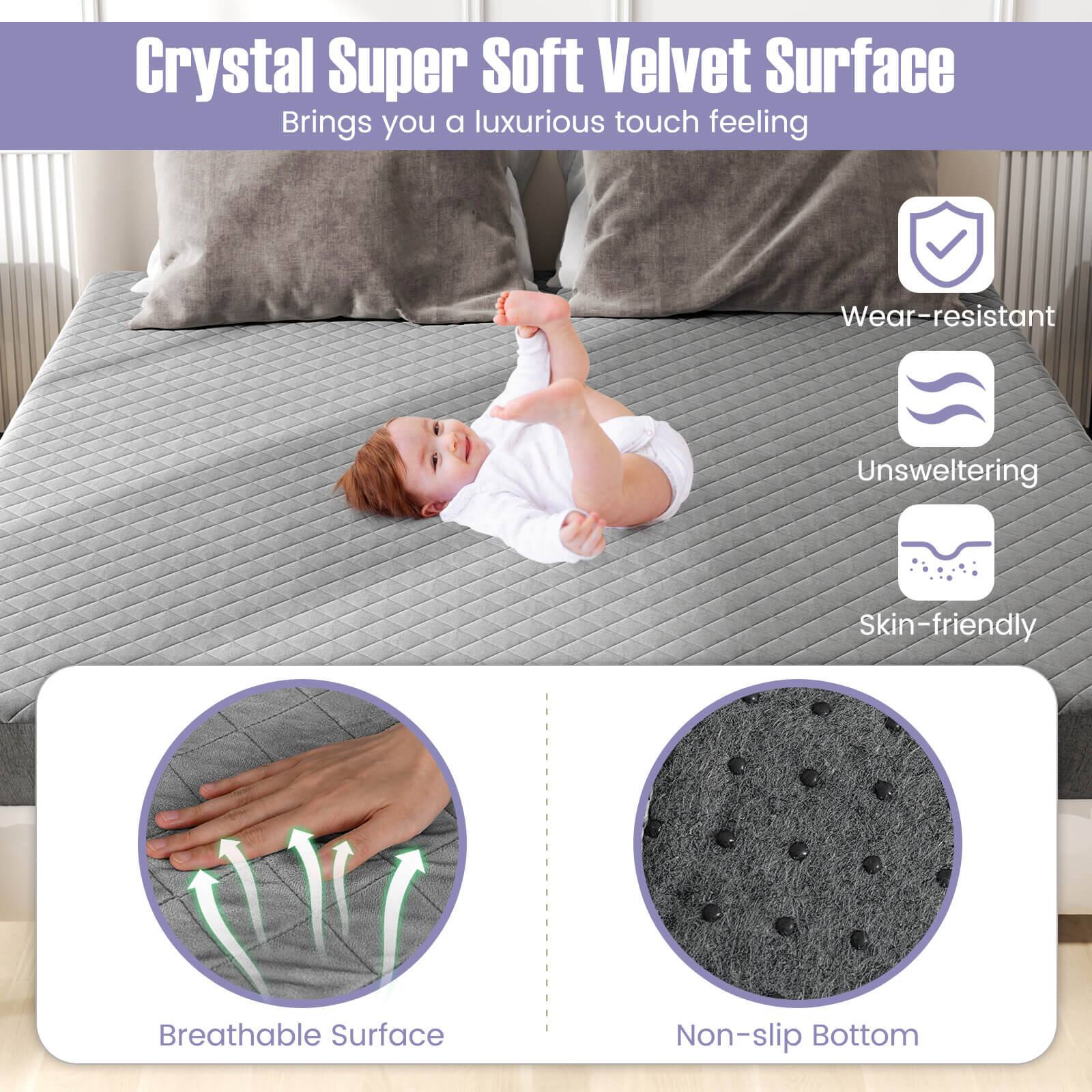 Crystal Super Soft Velvet Surface  
Brings you a luxurious touch feeling  

- Wear-resistant  
- Unsweltering  
- Skin-friendly  
- Breathable Surface  
- Non-slip Bottom