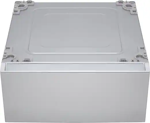 Front. LG - SIGNATURE 29" Laundry Pedestal with Storage Drawer - Brushed Platinum Steel.