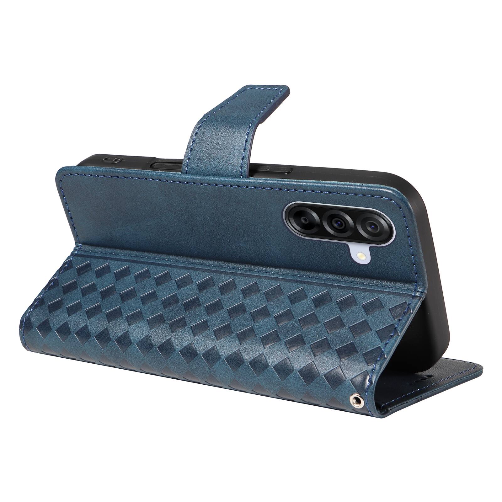 Back. Dteck - For Samsung Galaxy A17 5G Shockproof Leather Folio Kickstand Card Slots Wallet Case with Strap - Blue.