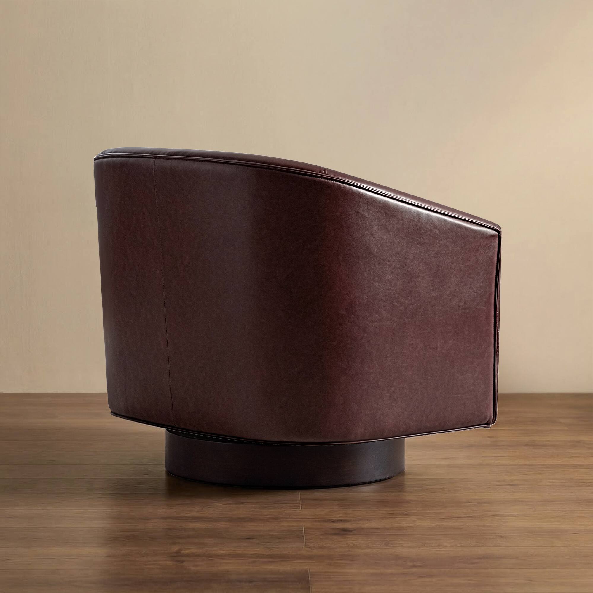 Alt View 4. KERDOM - Swivel Single Sofa Side Chair, Living Room Accent Armchair, PU Leather Round Barrel Chair Club Chair, No Assembly Needed - Reddish Brown.