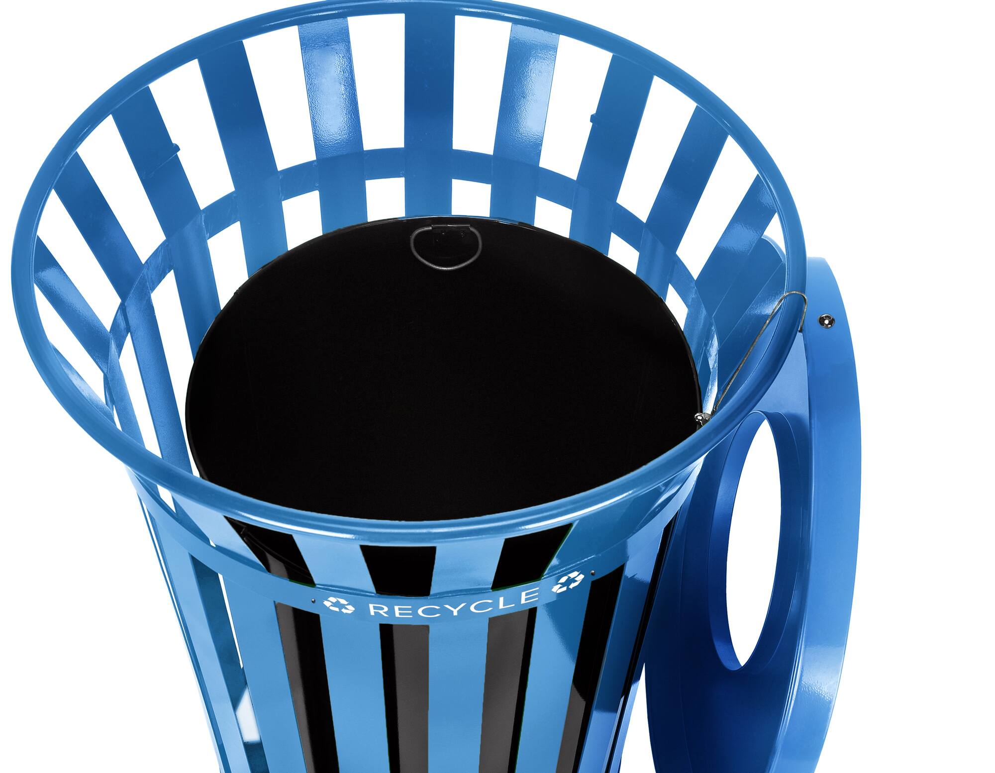 Back. Alpine Industries - 38 Gallon Outdoor Metal Recycling Bin Trash Can with Insert Liner - Blue.