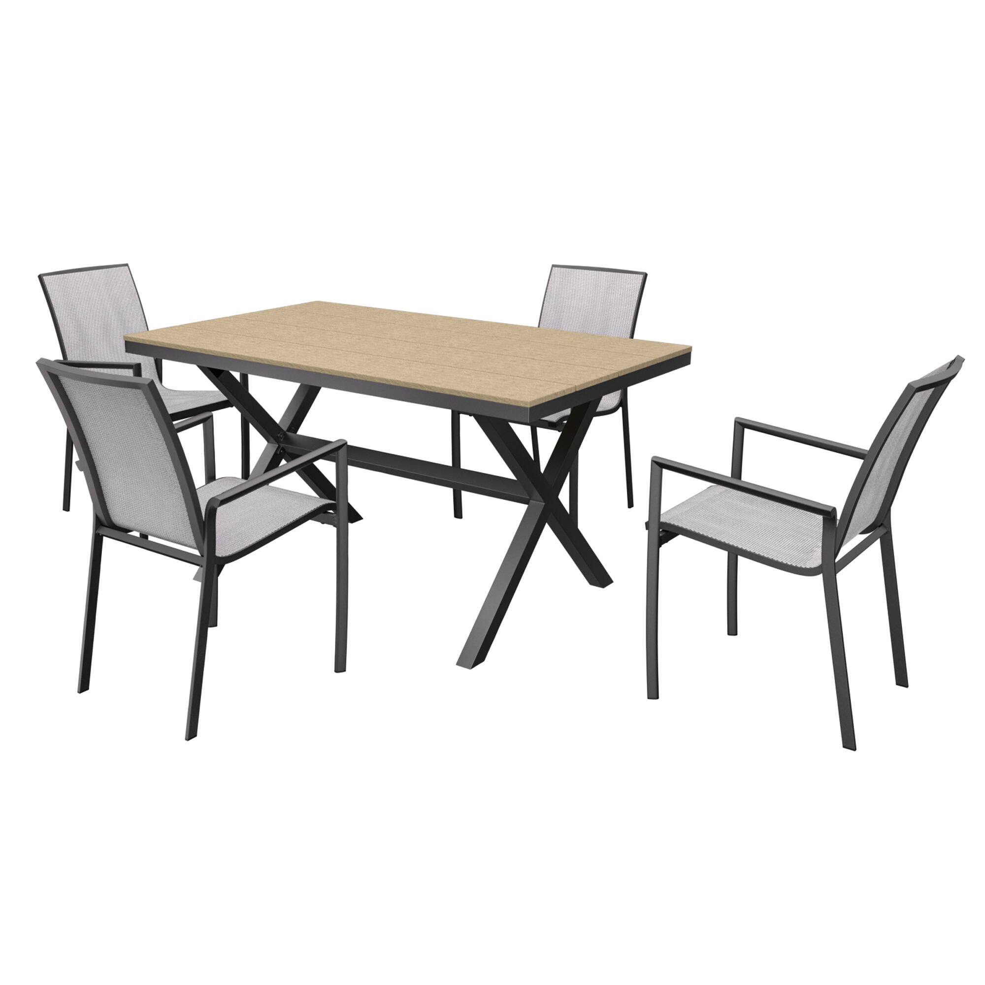Front. Mondawe - 5-Piece Outdoor Dining Set with Breathable Teslin Chairs - Brown+Grey.