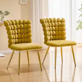 Loheer - Accent Dining Chair Tufted Upholstered Vanity Chair with Gold Legs 1.6 ft - Gold,Yellow