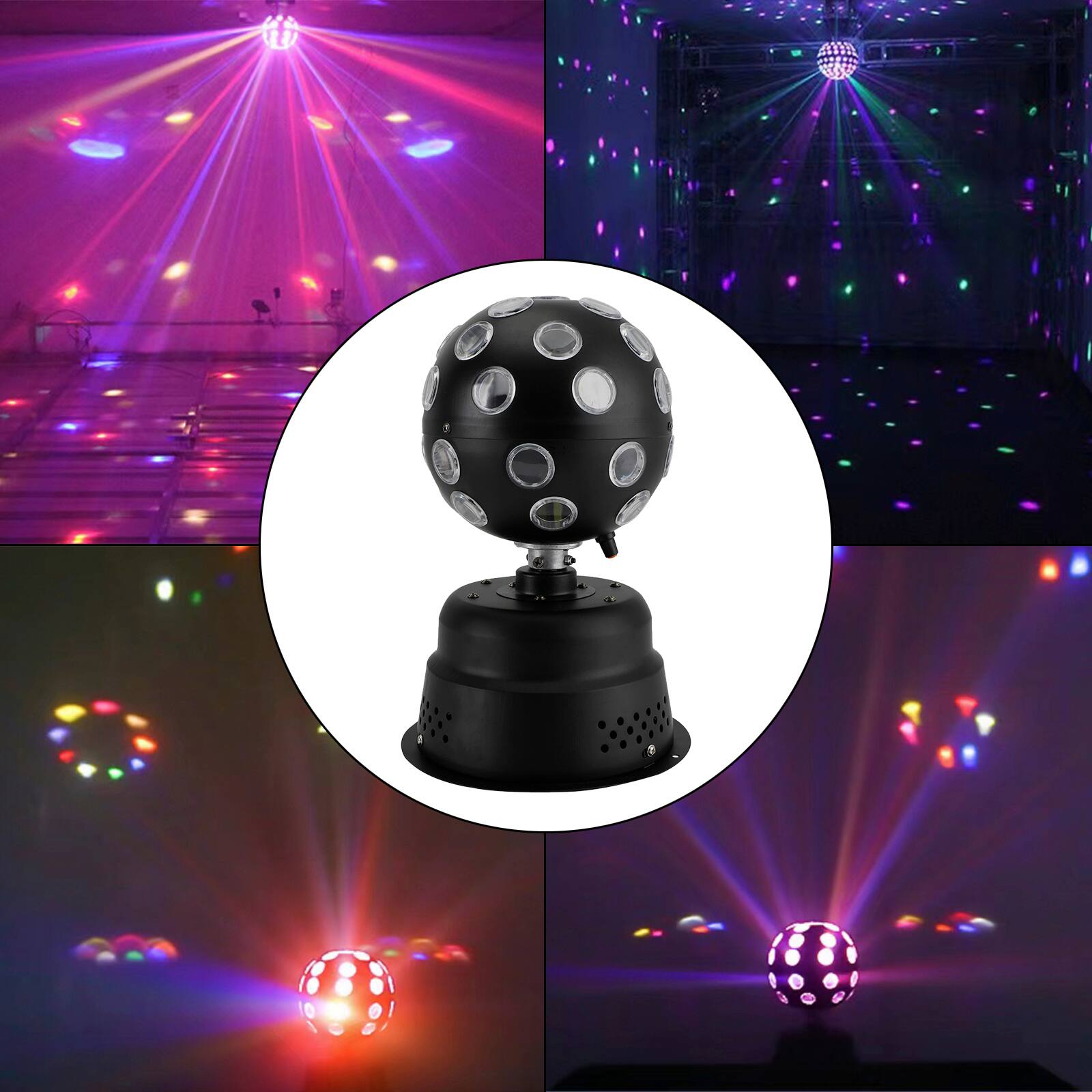 Left. Topteng - 30W Sound Activated DJ Strobe Light - RGB LED Party Bulb with Remote, 9-LED Rotating Effects for Stage, Home Dance Floor.
