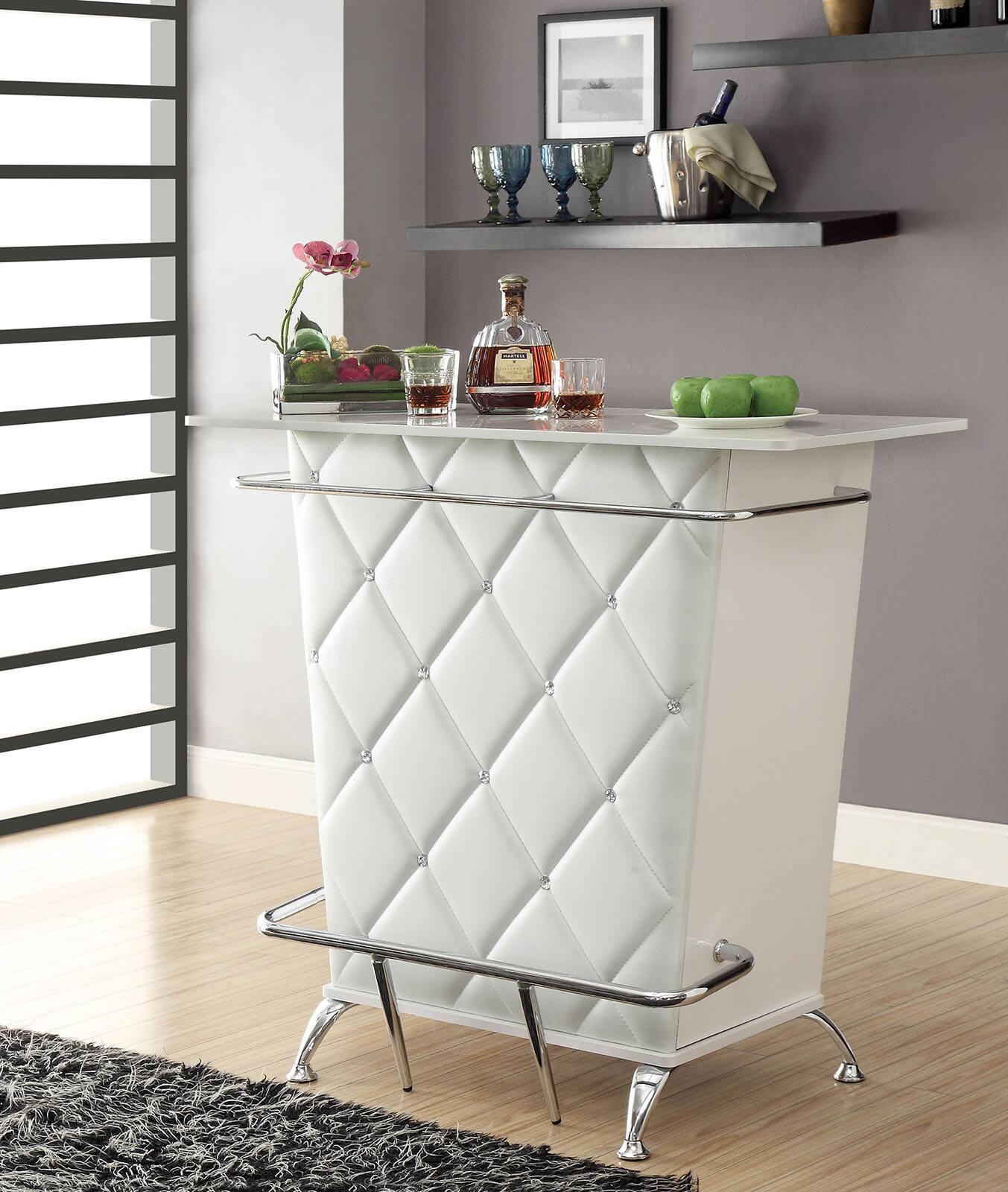 Alt View 1. Manhattan Lane - Contemporary Style Leatherette Padded Bar Table With Button Tufting, White - White.