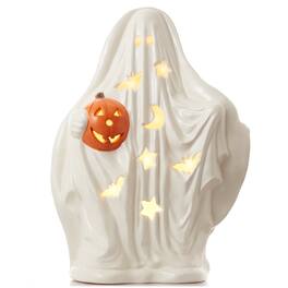 Casafield - Pre-Lit Ceramic Halloween Hand-Painted Tabletop Indoor Home Decor - White Ghost