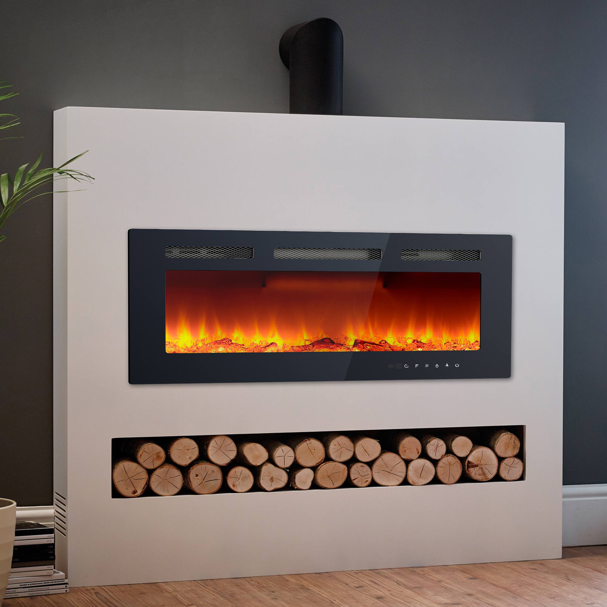 Front. GARVEE - 40" Electric Fireplace Heater, 750/1500w, Remote Controlled, 12 Changeable Flame Colors, Adjustable Brightness.