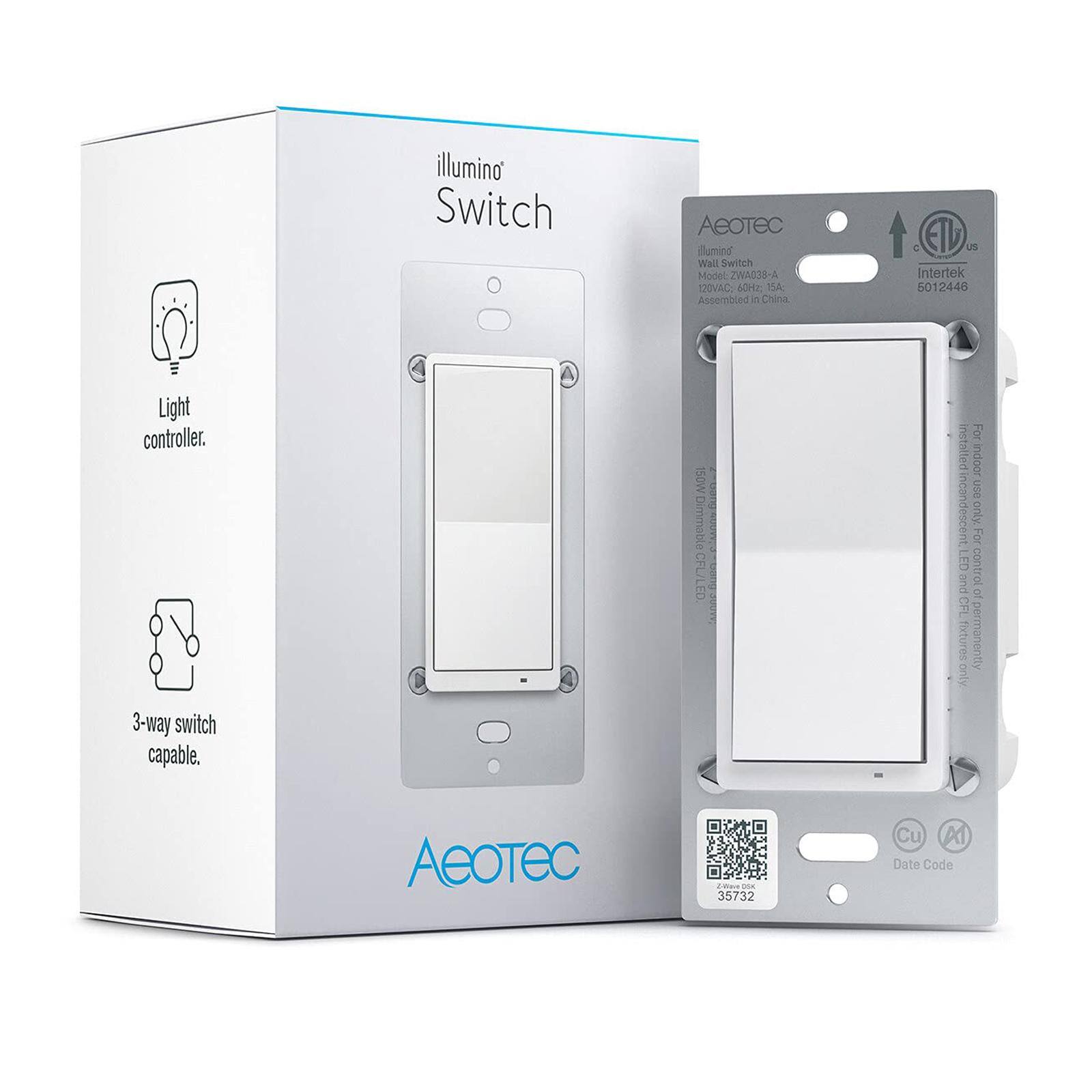 Aeotec Z Wave Plus v2 illumino On/Off Wall Switch, Gen7 White