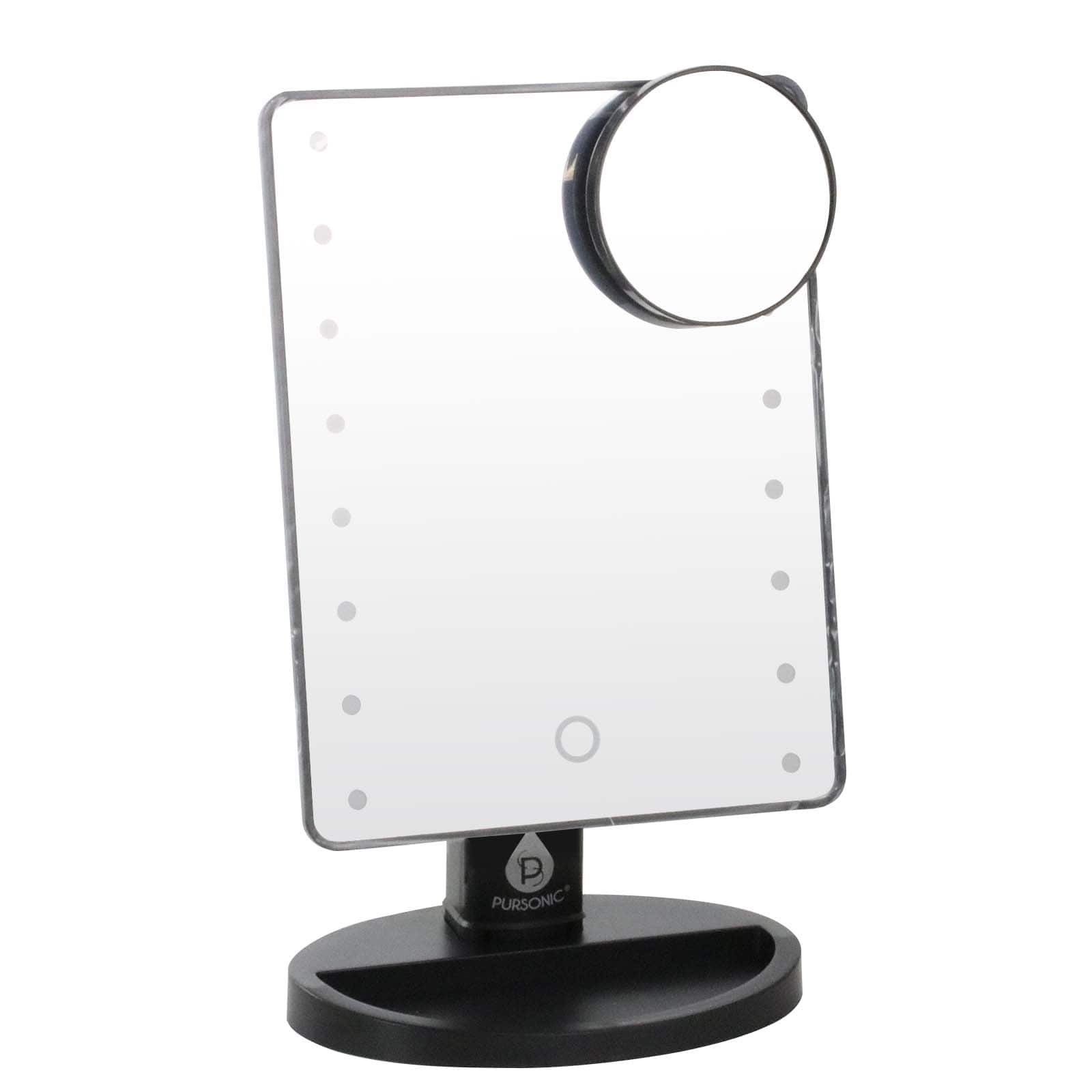 Front. Pursonic - Pursonic LED Dimmable Touch Vanity Makeup Mirror With Detachable 5X Mirror in Black - Black.