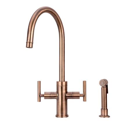 Front. Akicon - Akicon Two-Handles 360° Swivel Widespread Kitchen Faucet with Side Sprayer in Antique Copper - Antique Copper.