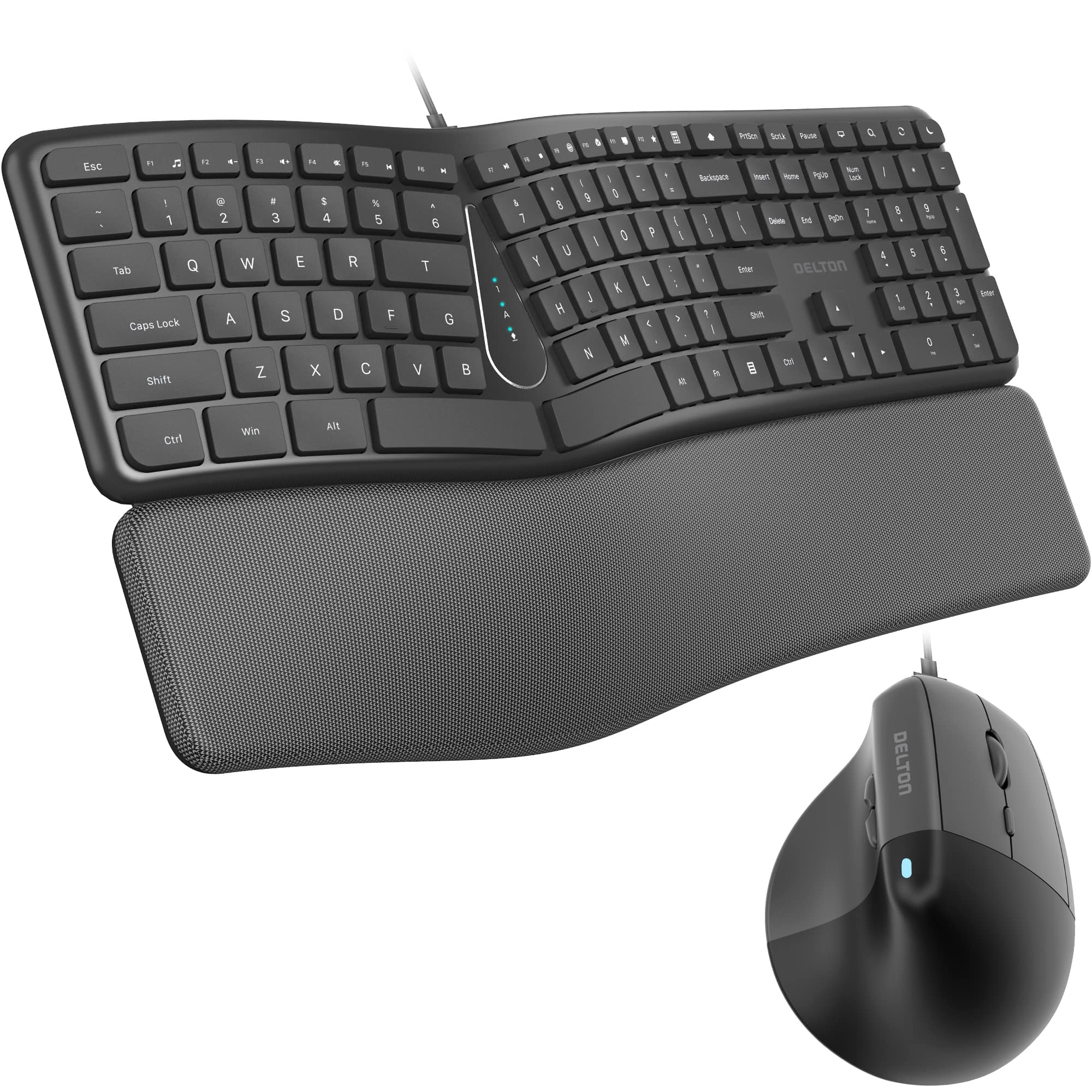 Delton - KB250&S38 Ergonomic Wired Keyboard and Mouse Combo, (DKME250S38-U) - Black