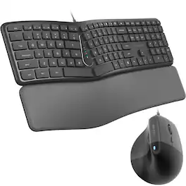 Delton - KB250&S38 Ergonomic Wired Keyboard and Mouse Combo, (DKME250S38-U) - Black
