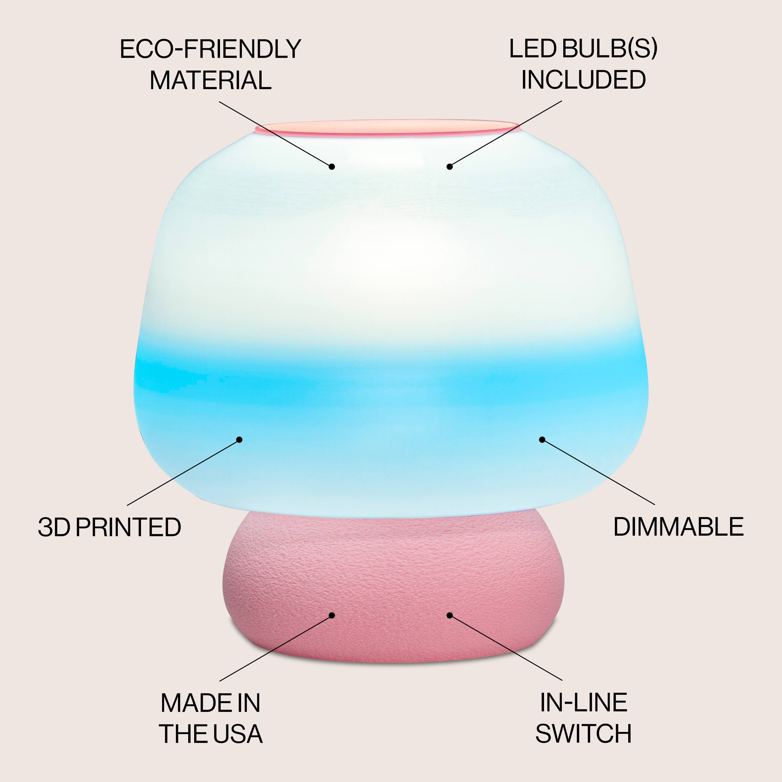 ECO-FRIENDLY MATERIAL  
LED BULB(S) INCLUDED  
3D PRINTED  
DIMMABLE  
MADE IN THE USA  
IN-LINE SWITCH