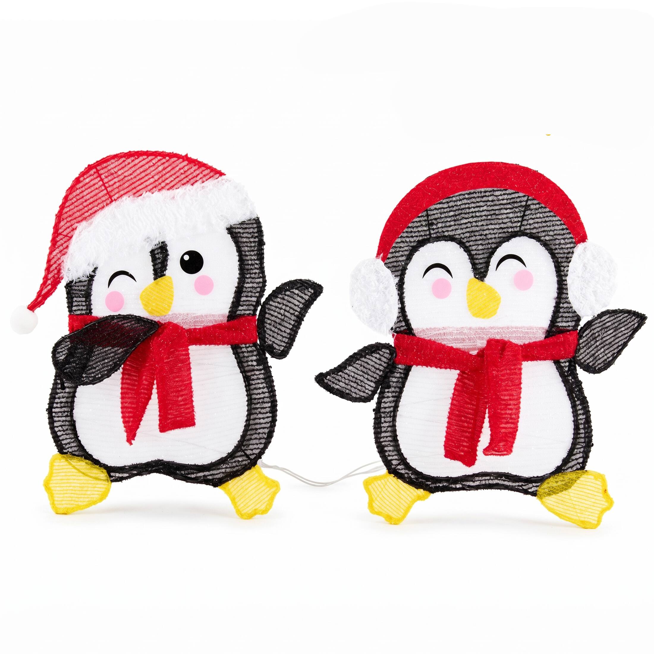 Front. Sweet - 2-Piece Christmas Decorations Outdoor Lighted Penguins with Lights, Light Up Xmas Decor for Indoor Outdoor - Red.