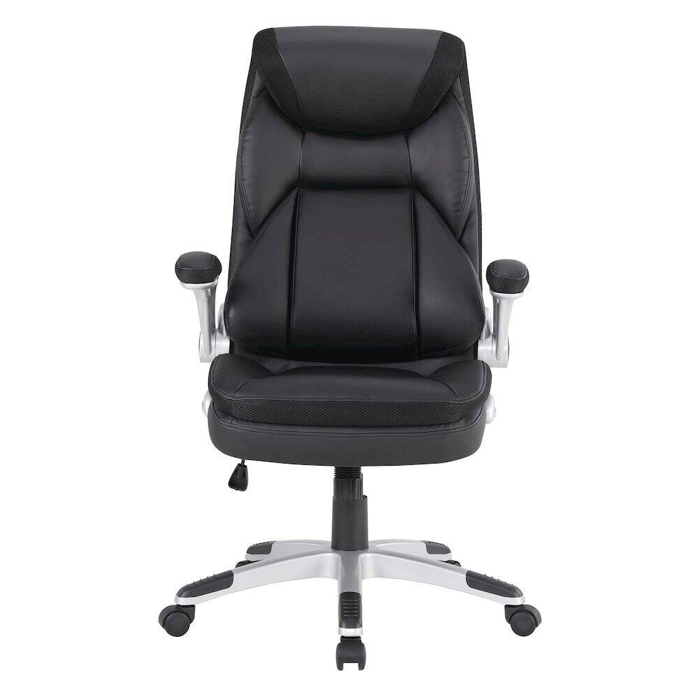 Left. FurniFact - Executive Black Leather Chair – High-Back Work Chair With Silver Base - Black / Silver.