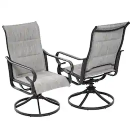 Nuu Garden - 2-Piece Padded Textilene and Metal Outdoor Dining Chairs with Smooth Swivel Base, High Backrest and Wide Seat - Light Gray