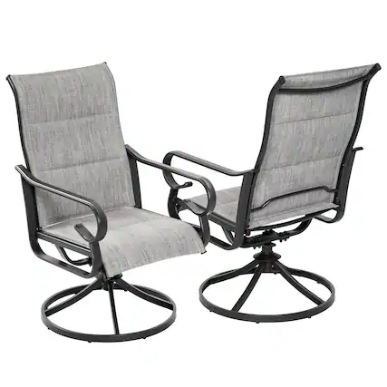 Front. Nuu Garden - 2-Piece Padded Textilene and Metal Outdoor Dining Chairs with Smooth Swivel Base, High Backrest and Wide Seat - Light Gray.