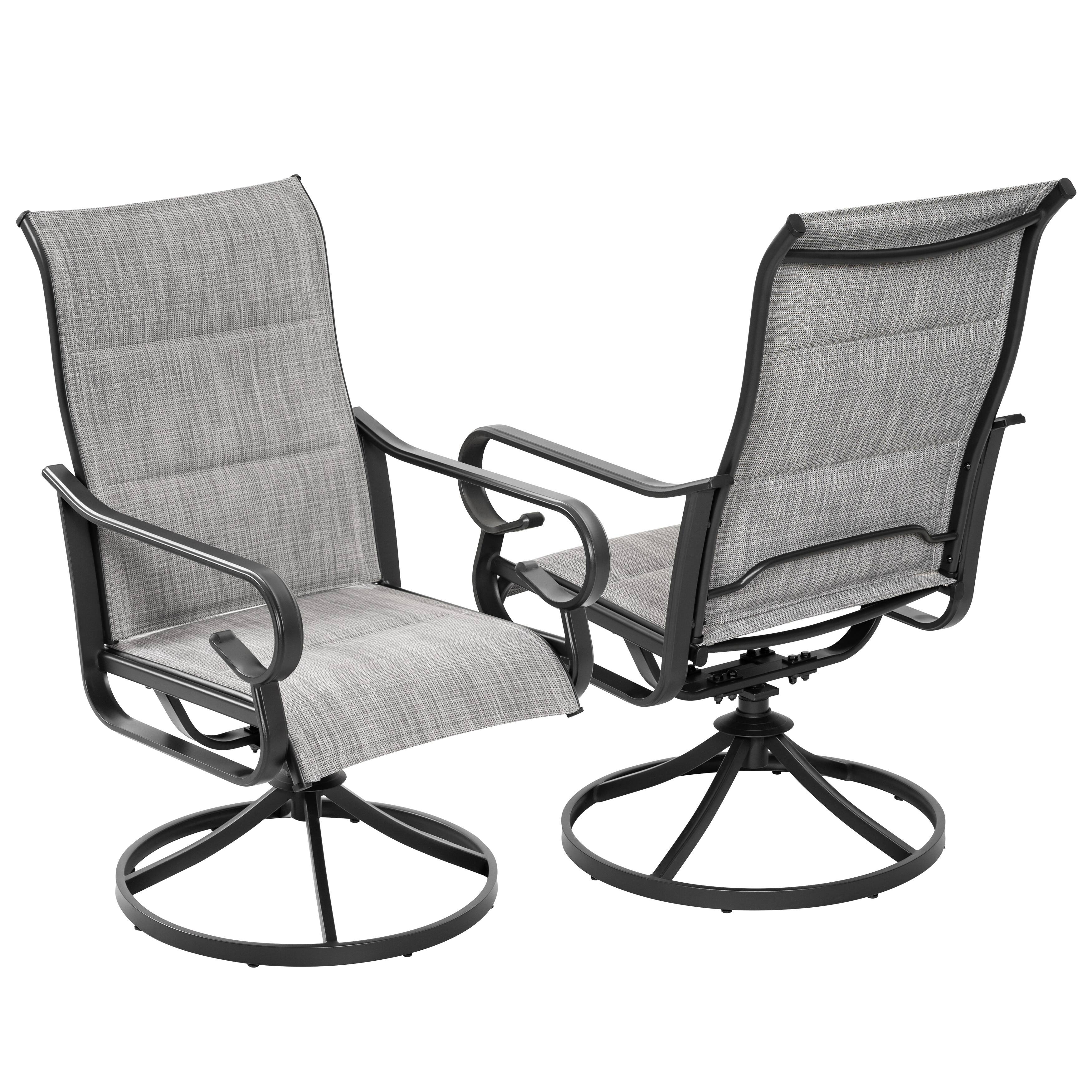 Front. Nuu Garden - 2-Piece Padded Textilene and Metal Outdoor Dining Chairs with Smooth Swivel Base, High Backrest and Wide Seat - Light Gray.