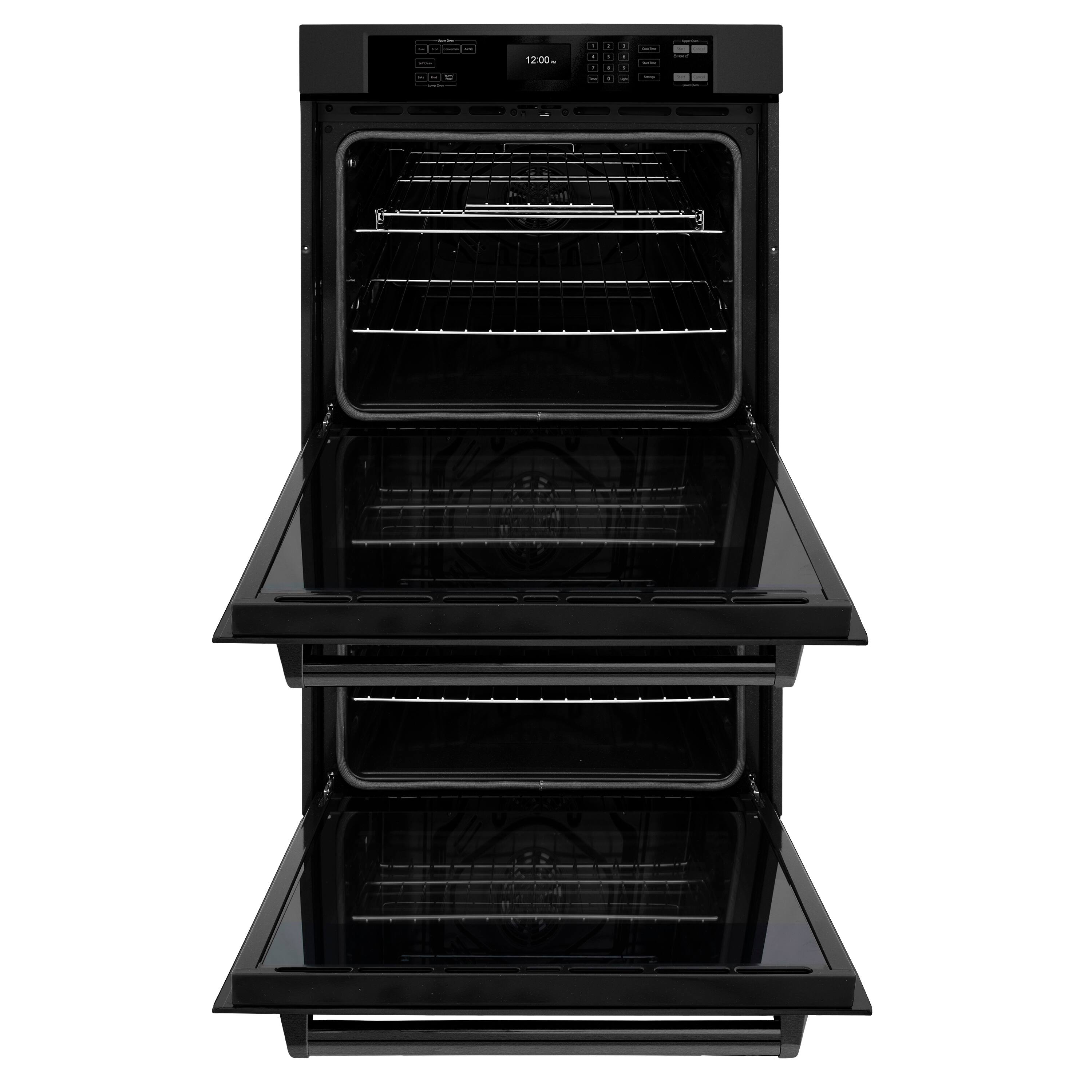 Angle. ZLINE - 30 in. True Convection Double Wall Oven w/ Air Fry and Self Clean in Black Stainless - Black stainless steel.