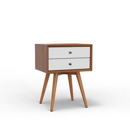 Manhattan Lane - Ian Small Nightstand, 2 Drawers, and Solid Mahogany Wood - Chestnut Brown, White, Black