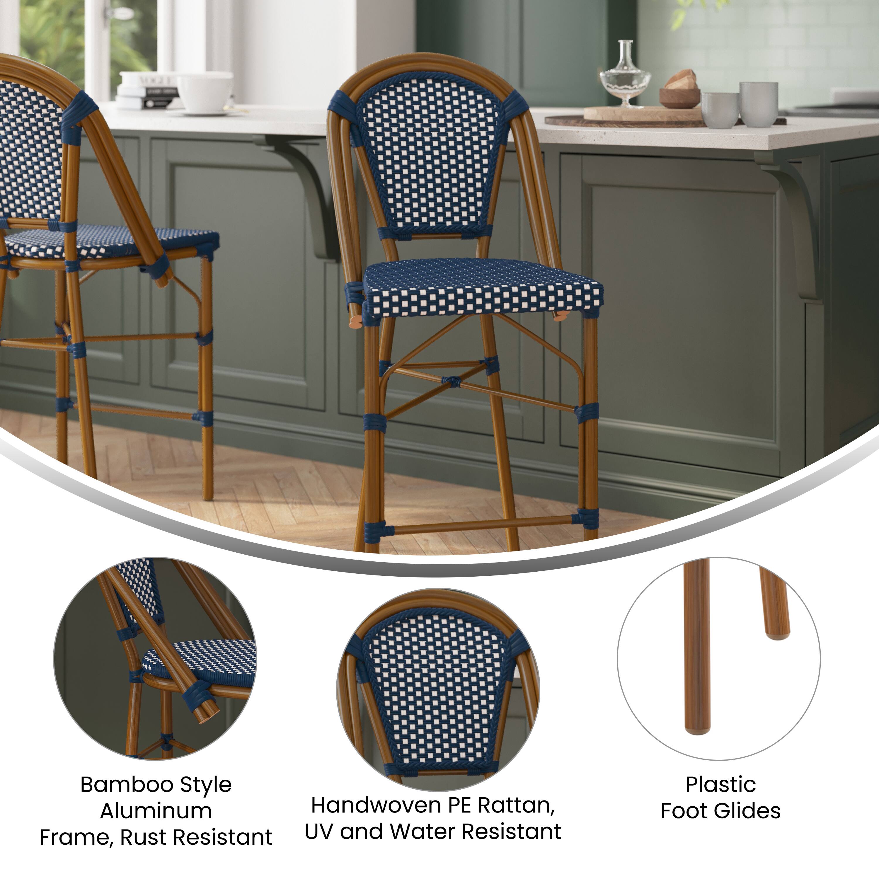 Bamboo Style Aluminum Handwoven PE Rattan, Frame, Rust Resistant UV and Water Resistant Plastic Foot Glides