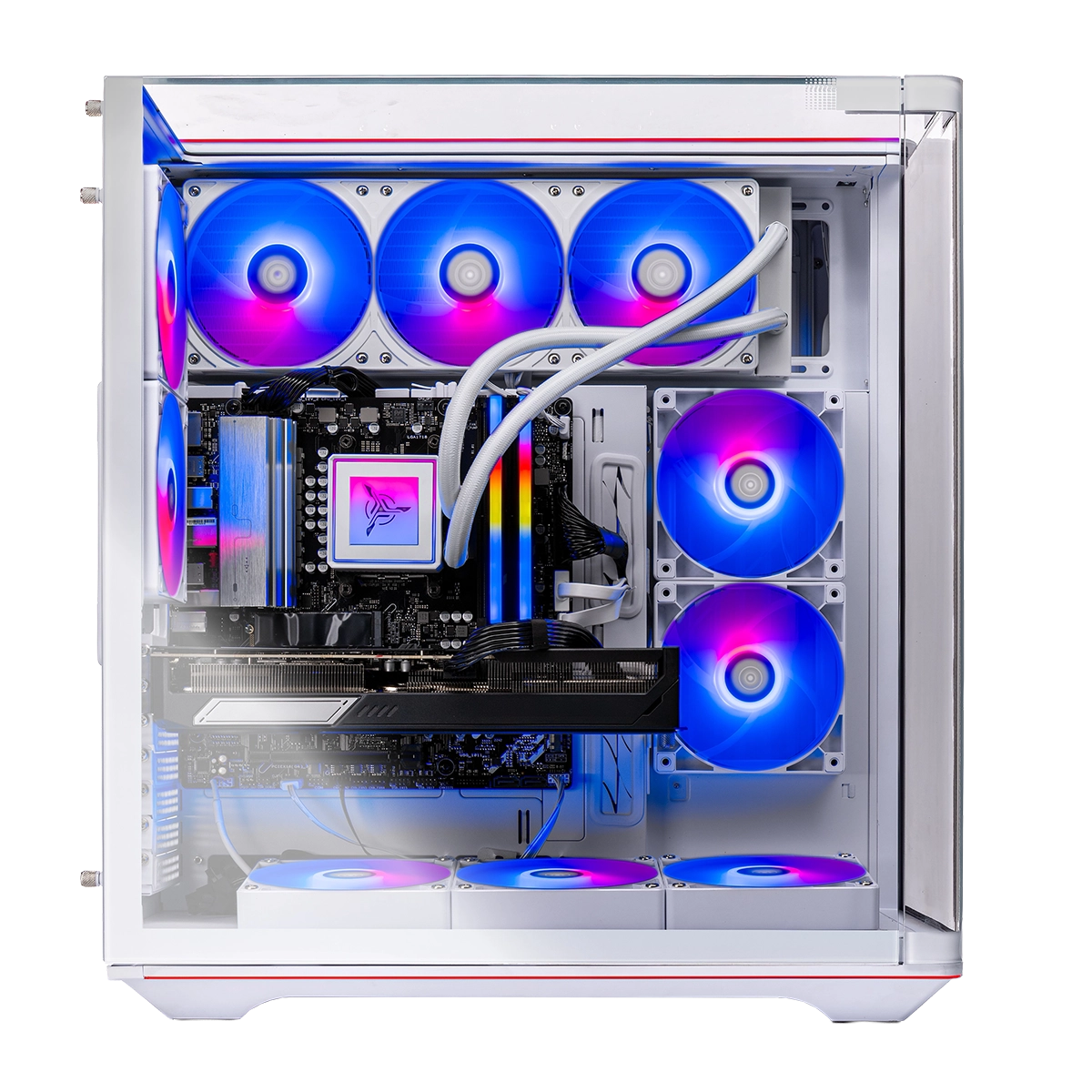 Angle. Skytech Gaming - Skytech PRISM5 Gaming Desktop - Intel Ultra 7 U7 270K Plus, 5080, 32GB 6000 MHz DDR5 RAM, 850W GOLD A3 PSU - White.