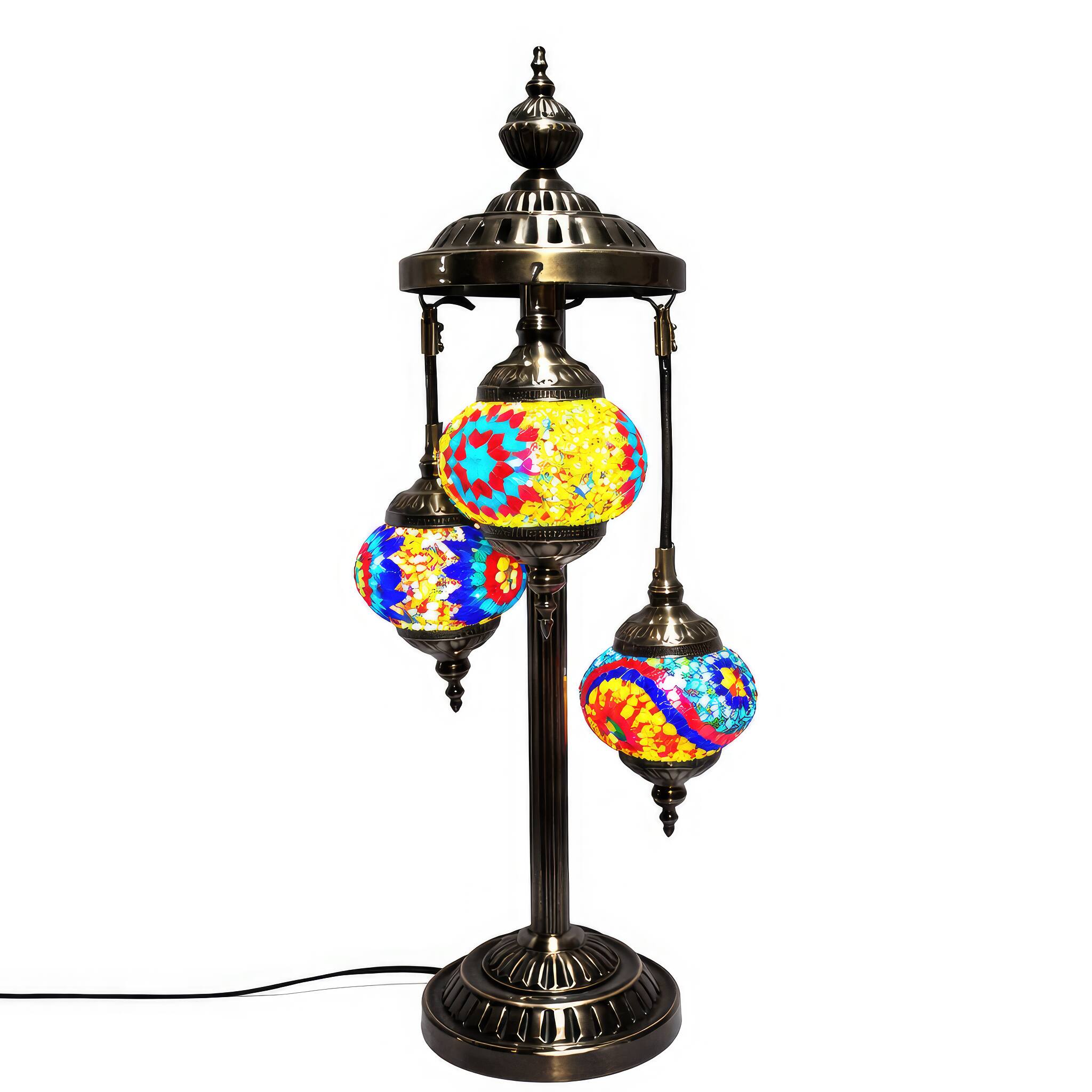 Angle. FC Design - 29"H Bronze Stand Mosaic Triple Globe Turkish Lamp.