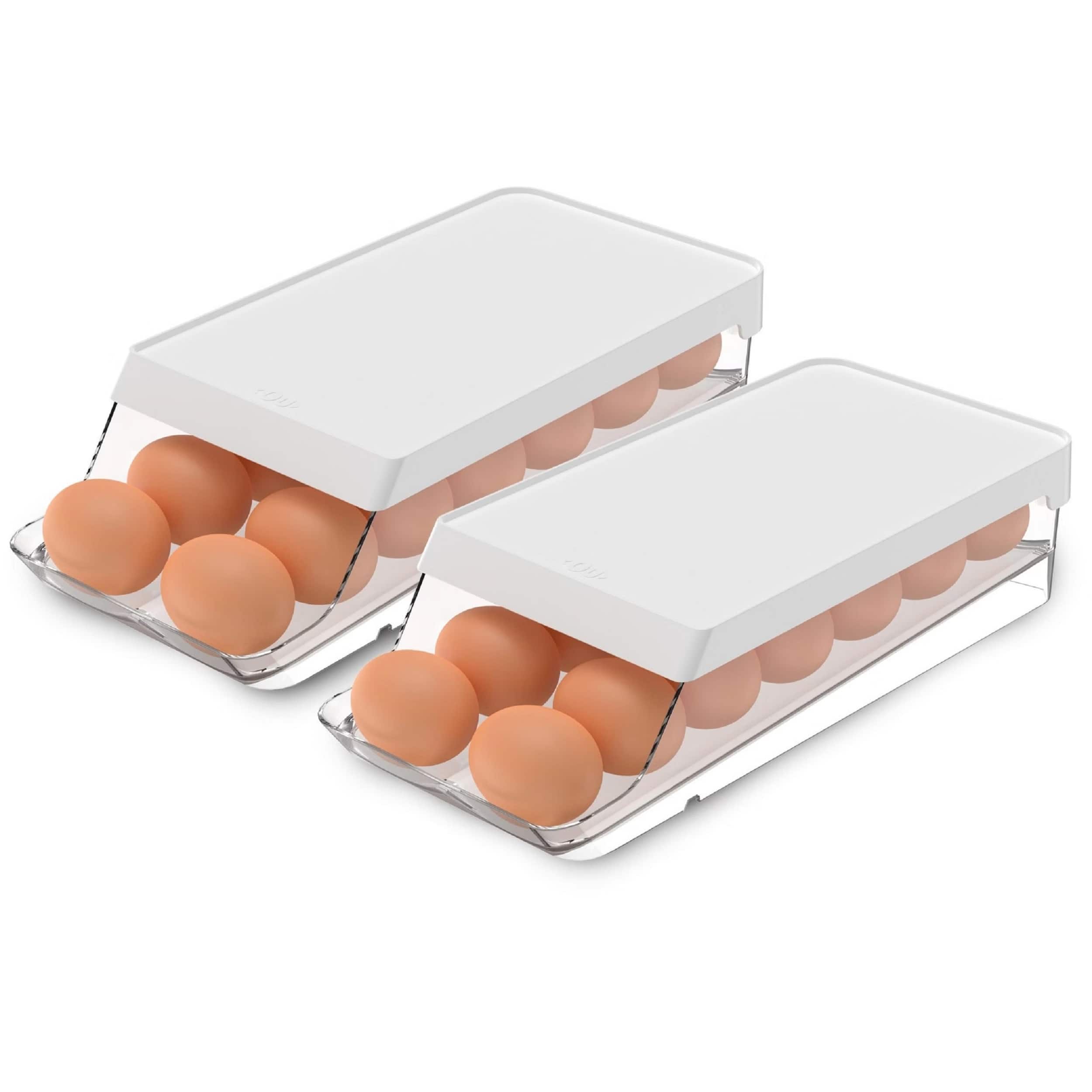 OU - Egg Holder for Fridge, Rolling Egg Organizer for Refrigerator Organization, Kitchen Container 2PC