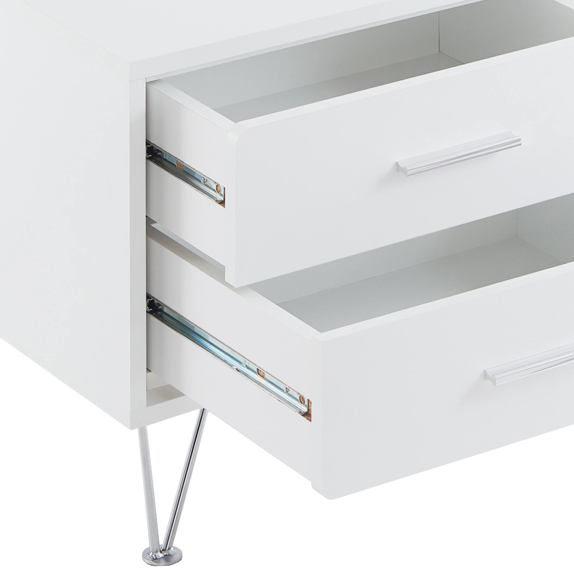 Alt View 4. GOODSILO - Walnut Finish Rectangular Accent Table with Two Drawers and Metal Legs for Bedroom or Living Room Storage - White.