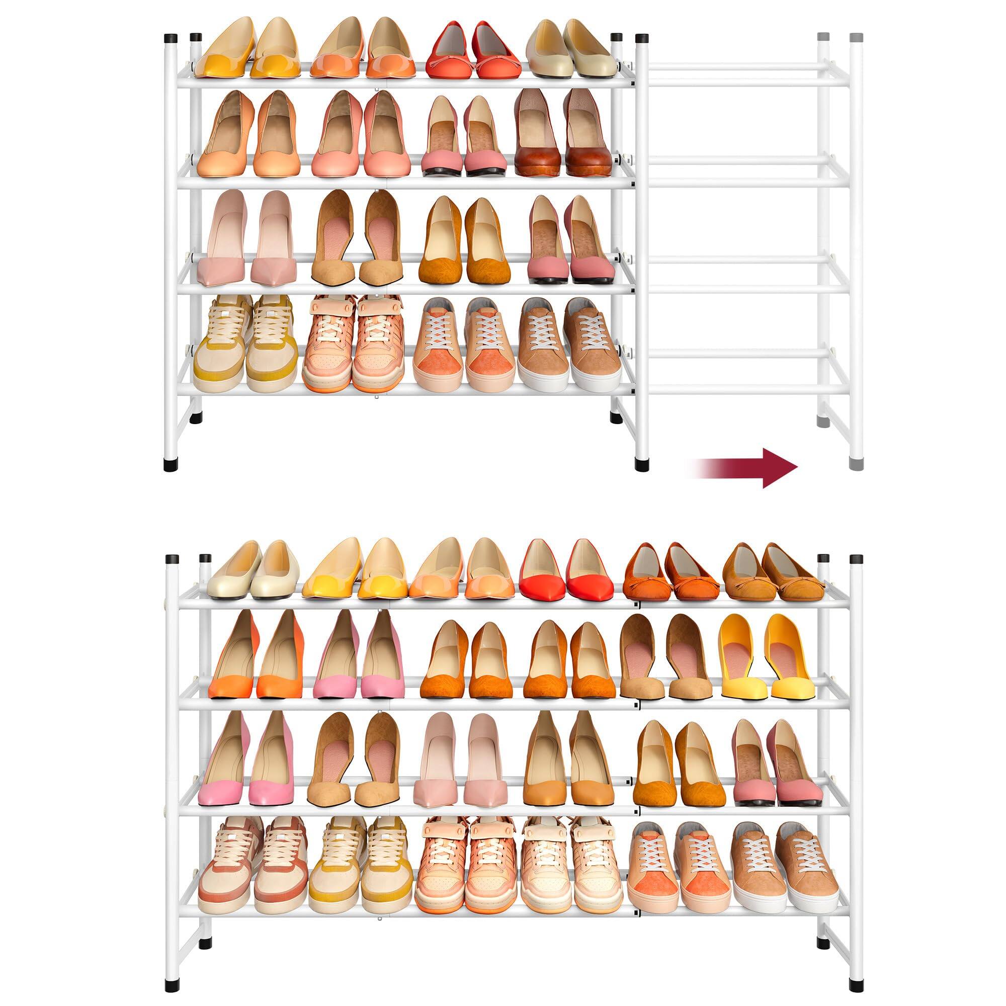 Reds Spade - Tajsoon Expandable Shoe Rack Closet 4 Tier 29 41 Adjustable Stackable Shoe Shelf Storage Shoe - White 4 Tier