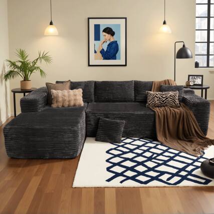 Front. Ovios - 104" Modular Sectional Sofa with Chaise, Modern L Shaped Couch for Living Room - Grey(Plush Corduroy, Left Facing).