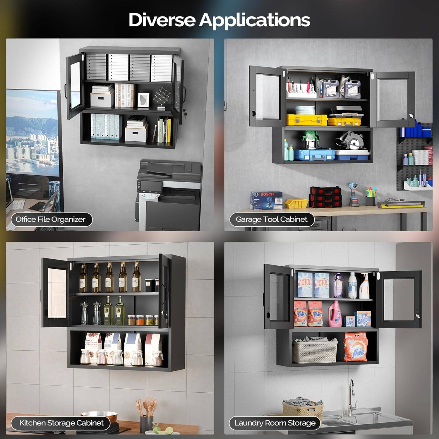Diverse Applications

- Office File Organizer
- Garage Tool Cabinet
- Kitchen Storage Cabinet
- Laundry Room Storage