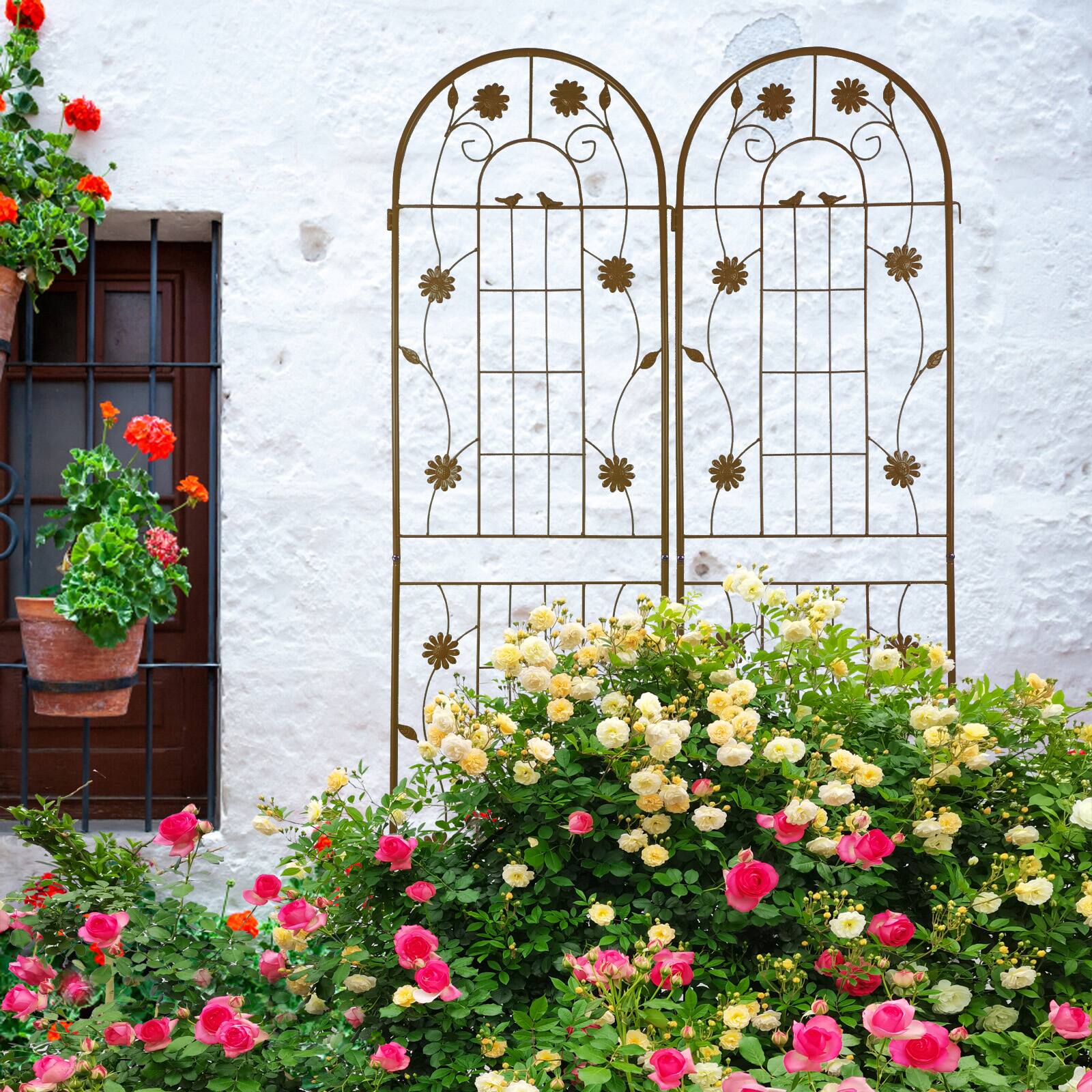 Alt View 5. Loheer - Rustproof Metal Garden Trellis Set 5.9 ft x 1.6 ft 2 Pack - Brown.