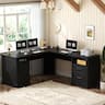 Aheaplus - L Shaped Desk with Charging Station, 60'' Computer Desk Workstation with File Cabinet and Drawers for Home & Office - Black