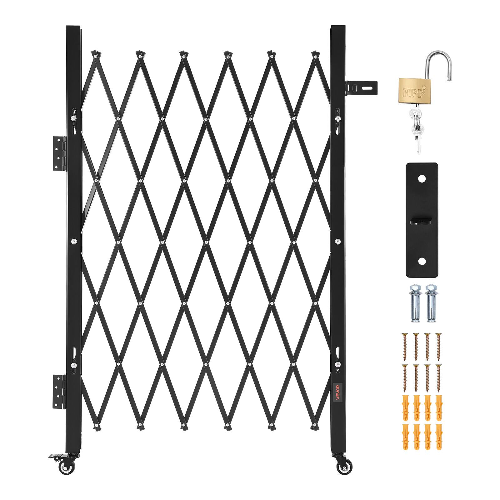 Alt View 5. VEVOR - Single Folding Security Gate, Lockable Scissor Gate with 360° Swivel Casters, Outdoor Barricade Steel Retractable Gates - Black.