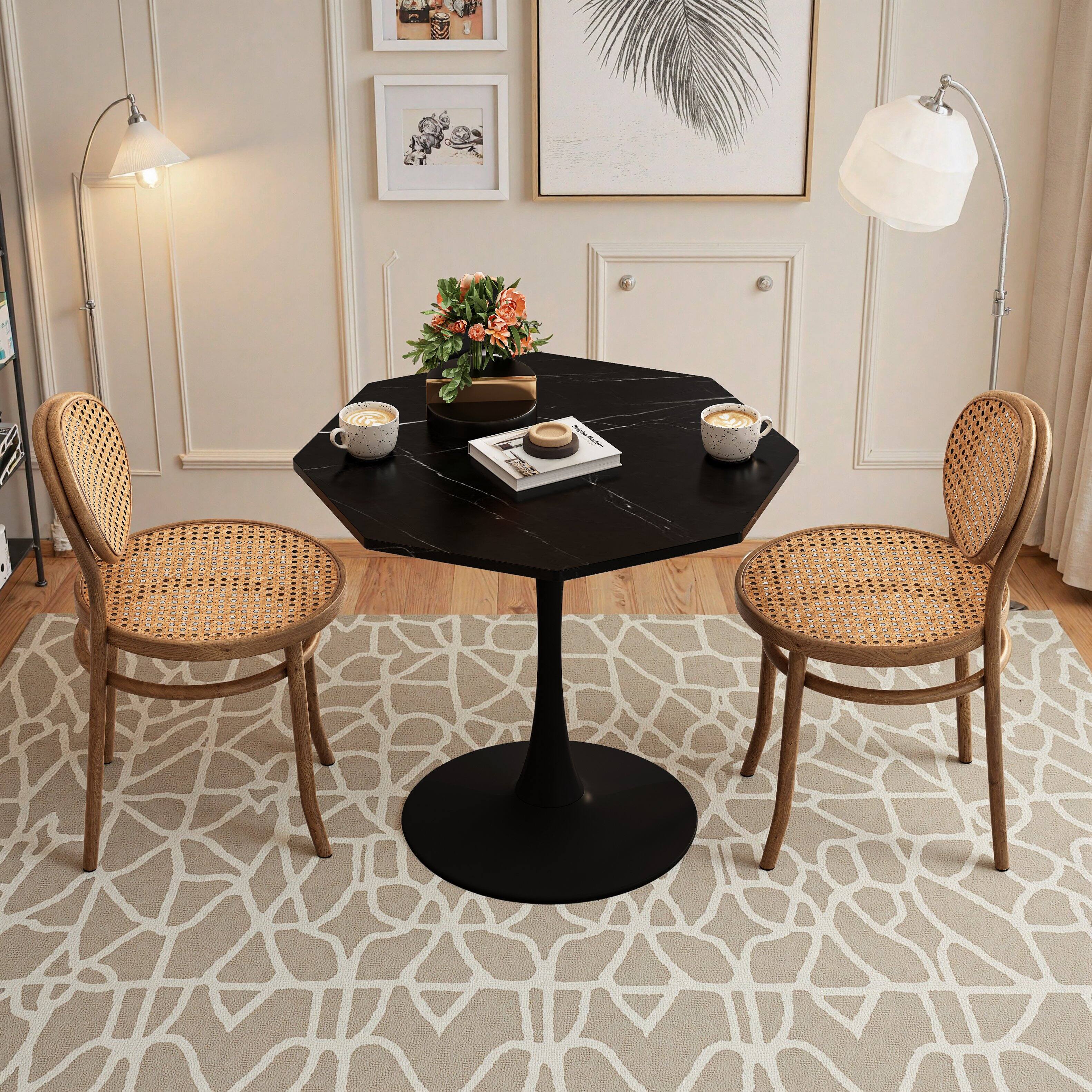 Left. Tiramisubest - 31.5" Modern Octagonal Coffee Table with Printed Black Marble Table Top,Metal Base,for Dining Room,Kitchen,Living Room - marble.