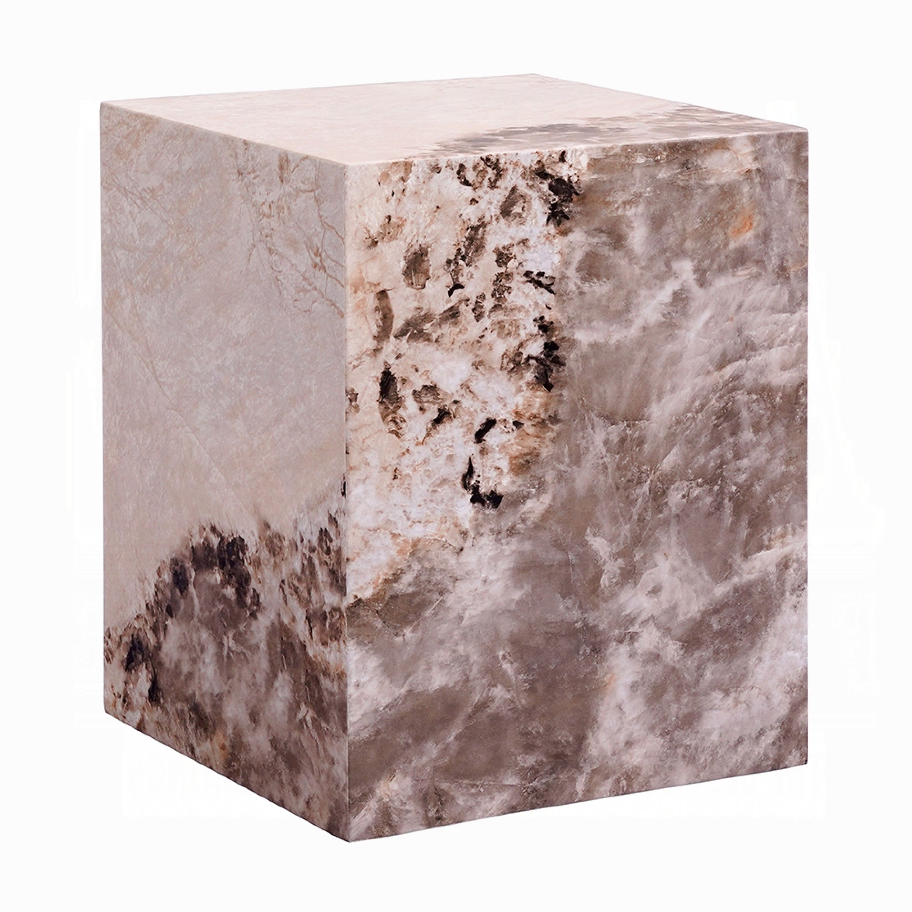 Manhattan Lane - Itah Accent End Table, Square, White and Brown Faux Stone, 16 Inch - White, Brown